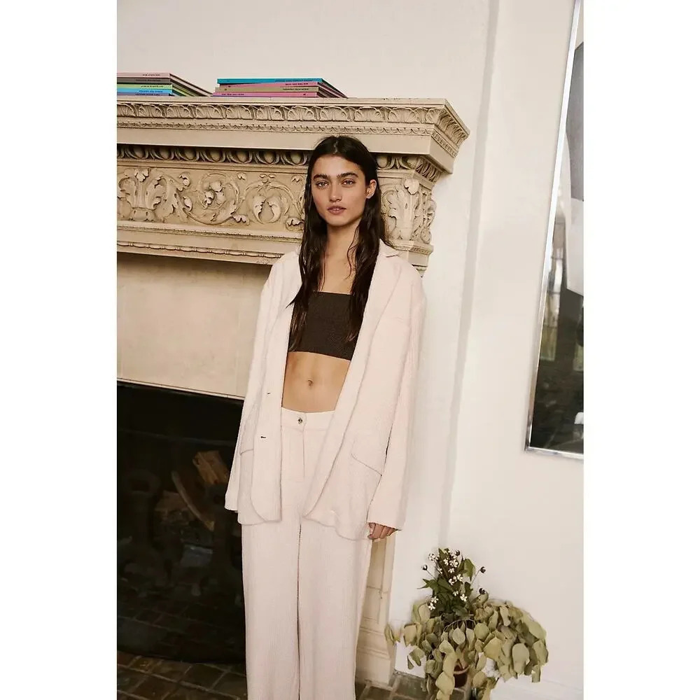 Free People Like A Cloud‎ Knit Waffle Blazer Women’s Small Pink Valentines Boho